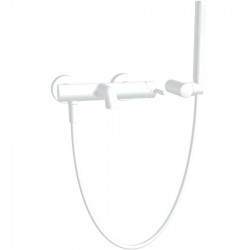 Μπαταρία μπανιέρας επίτοιχη από ορείχαλκο με τηλέφωνο, σπιράλ, στήριγμα White Matt αναμεικτική, χρώμα: Λευκό επιφάνεια: Ματ Επίτοιχες