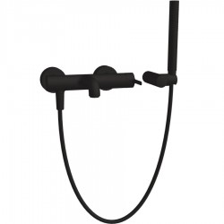 Μπαταρία μπανιέρας επίτοιχη από ορείχαλκο με τηλέφωνο, σπιράλ, στήριγμα Black Matt αναμεικτική, χρώμα: Μαύρο επιφάνεια: Ματ Επίτοιχες