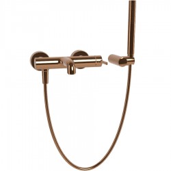 Μπαταρία μπανιέρας επίτοιχη από ορείχαλκο με τηλέφωνο, σπιράλ, στήριγμα Amber Bronze αναμεικτική, χρώμα: Μπρονζέ επιφάνεια: Γυαλιστερή Επίτοιχες
