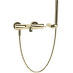 Μπαταρία μπανιέρας επίτοιχη από ορείχαλκο με τηλέφωνο, σπιράλ, στήριγμα Champagne αναμεικτική, χρώμα: Χρυσό επιφάνεια: Γυαλιστερή Επίτοιχες