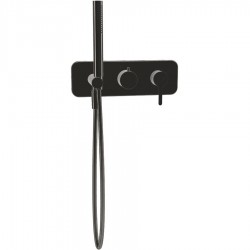 Shower tap Wall-mounted external part 2 way material: Brass mixer with hand shower, hose and holder With plate Black Chrome, color: Black surface: Glossy Wall-mounted - external part