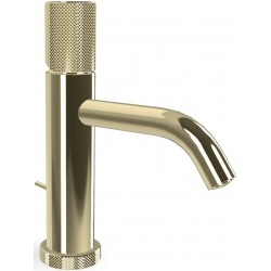 Wash basin tap Deck-mounted material: Brass mixer S size With push-open waste set Champagne, color: Gold surface: Glossy Deck-mounted
