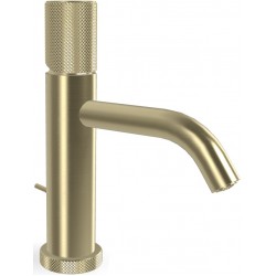 Wash basin tap Deck-mounted material: Brass mixer S size With push-open waste set Brushed Champagne, color: Gold surface: Brushed Deck-mounted