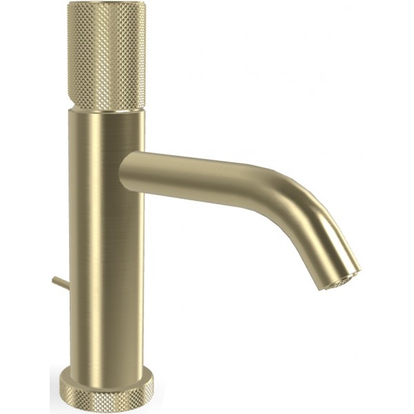 Wash basin tap Deck-mounted material: Brass mixer S size With push-open waste set Brushed Champagne, color: Gold surface: Brushed Deck-mounted