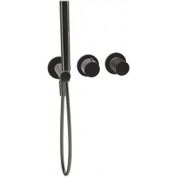 Μπαταρία ντουζιέρας εντοιχιζόμενη εξωτερικό μέρος 2 εξόδων 3 οπών αναμεικτική από ορείχαλκο με τηλέφωνο, σπιράλ, στήριγμα με λαβή G, Black Chrome, χρώμα: Μαύρο επιφάνεια: Γυαλιστερή Εντοιχιζόμενες εξωτερικό μέρος