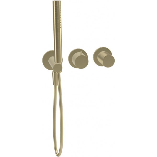 Μπαταρία ντουζιέρας εντοιχιζόμενη εξωτερικό μέρος 2 εξόδων 3 οπών αναμεικτική από ορείχαλκο με λαβή G, Brushed Champagne, χρώμα: Χρυσό επιφάνεια: Βουρτσισμένη Εντοιχιζόμενες εξωτερικό μέρος