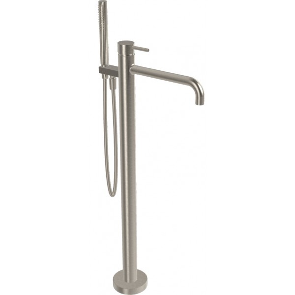 Μπαταρία μπανιέρας επιδαπέδια εξωτερικό μέρος από ορείχαλκο με τηλέφωνο stick 1 ροής & σπιράλ 1,5m, Brushed Nickel, χρώμα: Χρωμέ επιφάνεια: Βουρτσισμένη Επιδαπέδιες