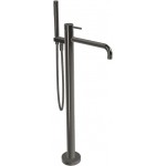 Μπαταρία μπανιέρας επιδαπέδια εξωτερικό μέρος από ορείχαλκο με τηλέφωνο stick 1 ροής & σπιράλ 1,5m, Black Chrome, χρώμα: Μαύρο επιφάνεια: Γυαλιστερή Επιδαπέδιες