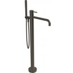 Μπαταρία μπανιέρας επιδαπέδια εξωτερικό μέρος από ορείχαλκο με τηλέφωνο stick 1 ροής & σπιράλ 1,5m, Brushed Black Chrome, χρώμα: Μαύρο επιφάνεια: Βουρτσισμένη Επιδαπέδιες