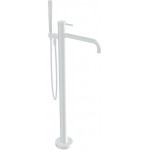 Μπαταρία μπανιέρας επιδαπέδια εξωτερικό μέρος από ορείχαλκο με τηλέφωνο stick 1 ροής & σπιράλ 1,5m, White Matt, χρώμα: Λευκό επιφάνεια: Ματ Επιδαπέδιες