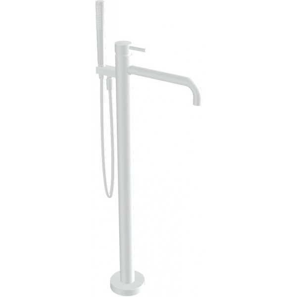 Μπαταρία μπανιέρας επιδαπέδια εξωτερικό μέρος από ορείχαλκο με τηλέφωνο stick 1 ροής & σπιράλ 1,5m, White Matt, χρώμα: Λευκό επιφάνεια: Ματ Επιδαπέδιες