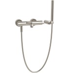 Μπαταρία μπανιέρας επίτοιχη από ορείχαλκο με τηλέφωνο, σπιράλ, στήριγμα 1 ροής, 1,50m, Brushed Nickel αναμεικτική, χρώμα: Χρωμέ επιφάνεια: Βουρτσισμένη Επίτοιχες