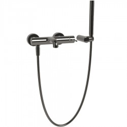 Μπαταρία μπανιέρας επίτοιχη από ορείχαλκο με τηλέφωνο, σπιράλ, στήριγμα 1 ροής, 1,50m, Black Chrome αναμεικτική, χρώμα: Μαύρο επιφάνεια: Γυαλιστερή Επίτοιχες