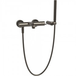 Bathtub tap Wall-mounted exposed material: Brass with hand shower, hose and holder Brushed Black Chrome mixer, color: Black surface: Brushed Wall-mouned exposed