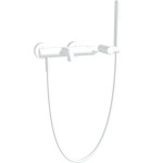 Bathtub tap Wall-mounted exposed material: Brass with hand shower, hose and holder White Matt mixer, color: White surface: Matt Wall-mouned exposed