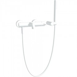 Μπαταρία μπανιέρας επίτοιχη από ορείχαλκο με τηλέφωνο, σπιράλ, στήριγμα 1 ροής, 1,50m, White Matt αναμεικτική, χρώμα: Λευκό επιφάνεια: Ματ Επίτοιχες
