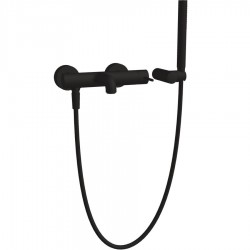 Μπαταρία μπανιέρας επίτοιχη από ορείχαλκο με τηλέφωνο, σπιράλ, στήριγμα 1 ροής, 1,50m, Black Matt αναμεικτική, χρώμα: Μαύρο επιφάνεια: Ματ Επίτοιχες