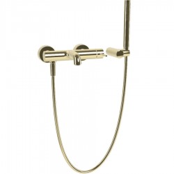 Bathtub tap Wall-mounted exposed material: Brass with hand shower, hose and holder Champagne mixer, color: Gold surface: Glossy Wall-mouned exposed