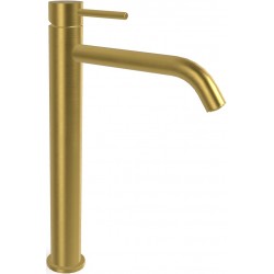 Wash basin tap Deck-mounted for free-standing washbasin material: Brass mixer With push-open waste set Brushed Gold, color: Gold surface: Brushed Deck-mounted