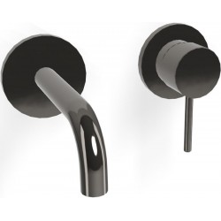 Wash basin tap Wall-mounted - external part 2 holes mixer With push-open waste set, color: Black Black Chrome material: Brass surface: Glossy Wall-mounted - external part