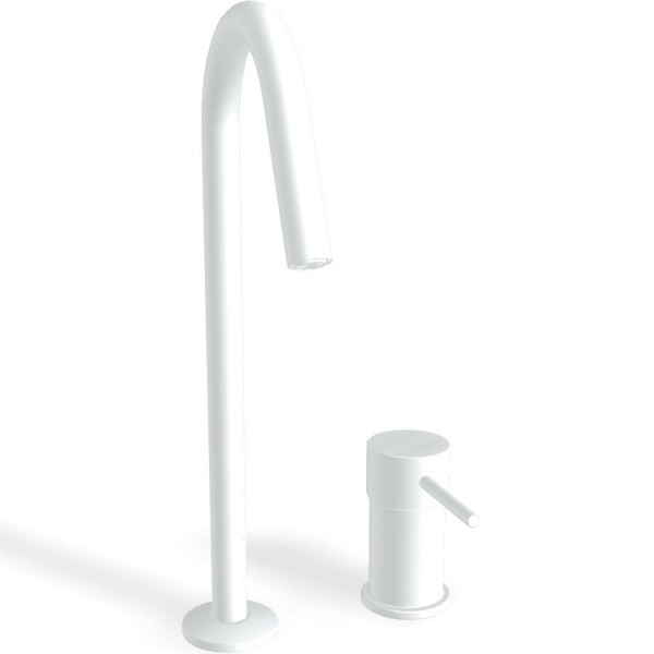 Wash basin tap Deck-mounted L size material: Brass mixer With push-open waste set White Matt, color: White surface: Matt Deck-mounted