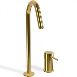 Wash basin tap Deck-mounted L size material: Brass mixer With push-open waste set Gold, color: Gold surface: Glossy Deck-mounted