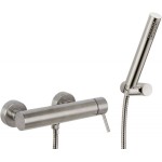 Shower tap Wall-mounted exposed material: Brass mixer with hand shower, hose and holder Brushed Nickel, color: Chrome surface: Brushed Wall-mouned exposed
