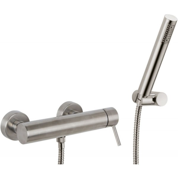 Shower tap Wall-mounted exposed material: Brass mixer with hand shower, hose and holder Brushed Nickel, color: Chrome surface: Brushed Wall-mouned exposed