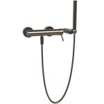 Shower tap Wall-mounted exposed material: Brass mixer with hand shower, hose and holder Brushed Black Chrome, color: Black surface: Brushed Wall-mouned exposed Shower tap Wall-mounted exposed material: Brass mixer with hand shower, hose and holder Brushed Black Chrome, color: Black surface: Brushed Wall-mouned exposed