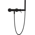 Shower tap Wall-mounted exposed material: Brass mixer with hand shower, hose and holder Black Matt, color: Black surface: Matt Wall-mouned exposed Shower tap Wall-mounted exposed material: Brass mixer with hand shower, hose and holder Black Matt, color: Black surface: Matt Wall-mouned exposed
