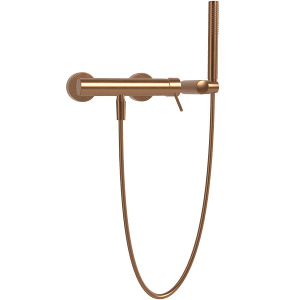 Μπαταρία ντουζιέρας επίτοιχη αναμεικτική από ορείχαλκο με τηλέφωνο, σπιράλ, στήριγμα Brushed Amber Bronze, χρώμα: Μπρονζέ επιφάνεια: Βουρτσισμένη Επίτοιχες