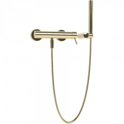 Shower tap Wall-mounted exposed material: Brass mixer with hand shower, hose and holder Champagne, color: Gold surface: Glossy Wall-mouned exposed
