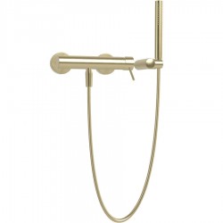 Shower tap Wall-mounted exposed material: Brass mixer with hand shower, hose and holder Brushed Champagne, color: Gold surface: Brushed Wall-mouned exposed
