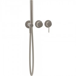 Shower tap Wall-mounted external part 2 way 3 holes material: Brass mixer with hand shower, hose and holder Brushed Nickel, color: Chrome surface: Brushed