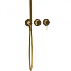 Shower tap Wall-mounted external part 2 way 3 holes material: Brass mixer with hand shower, hose and holder Gold, color: Gold surface: Glossy Wall-mounted - external part