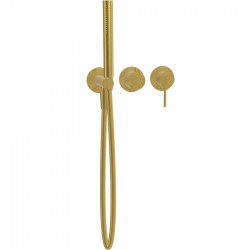 Μπαταρία ντουζιέρας εντοιχιζόμενη εξωτερικό μέρος 2 εξόδων 3 οπών αναμεικτική από ορείχαλκο με τηλέφωνο, σπιράλ, στήριγμα Brushed Gold, χρώμα: Χρυσό επιφάνεια: Βουρτσισμένη Εντοιχιζόμενες εξωτερικό μέρος