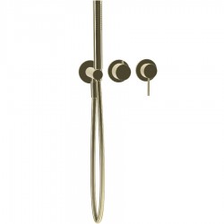 Shower tap Wall-mounted external part 2 way 3 holes material: Brass mixer with hand shower, hose and holder Champagne, color: Gold surface: Glossy Wall-mounted - external part