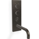 Μπαταρία νιπτήρος εντοιχιζόμενη - εξωτερικό μέρος αναμεικτική με βαλβίδα push-open  με πλακέτα, χρώμα: Μαύρο 16cm, on/off push button, Brushed Black Chrome από ορείχαλκο επιφάνεια: Βουρτσισμένη Εντοιχιζόμενες εξωτερικό μέρος