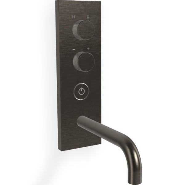 Μπαταρία νιπτήρος εντοιχιζόμενη - εξωτερικό μέρος αναμεικτική με βαλβίδα push-open  με πλακέτα, χρώμα: Μαύρο 16cm, on/off push button, Brushed Black Chrome από ορείχαλκο επιφάνεια: Βουρτσισμένη Εντοιχιζόμενες εξωτερικό μέρος