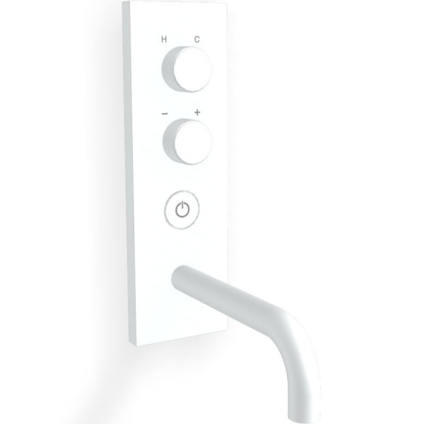 Μπαταρία νιπτήρος εντοιχιζόμενη - εξωτερικό μέρος αναμεικτική με βαλβίδα push-open  με πλακέτα, χρώμα: Λευκό 16cm, με on/off push button White Matt από ορείχαλκο επιφάνεια: Ματ Εντοιχιζόμενες εξωτερικό μέρος