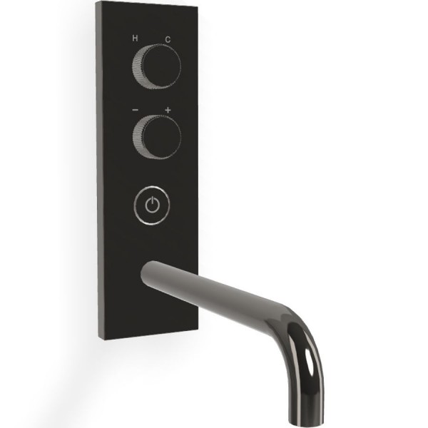Wash basin tap Wall-mounted - external part mixer With plate With push-open waste set, color: Black Black Chrome material: Brass surface: Glossy Wall-mounted - external part