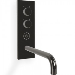 Μπαταρία νιπτήρος εντοιχιζόμενη - εξωτερικό μέρος αναμεικτική με βαλβίδα push-open  με πλακέτα, χρώμα: Μαύρο 21cm, on/off push button, Black Chrome από ορείχαλκο επιφάνεια: Γυαλιστερή Εντοιχιζόμενες εξωτερικό μέρος