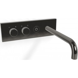 Μπαταρία νιπτήρος εντοιχιζόμενη - εξωτερικό μέρος αναμεικτική με βαλβίδα push-open  με πλακέτα, χρώμα: Μαύρο 20,7cm, on/off push button Black Chrome από ορείχαλκο επιφάνεια: Γυαλιστερή Εντοιχιζόμενες εξωτερικό μέρος