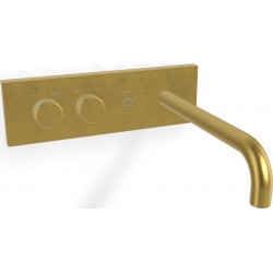 Wash basin tap Wall-mounted - external part mixer With plate With push-open waste set, color: Gold Brushed Gold material: Brass surface: Brushed Wall-mounted - external part