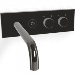 Μπαταρία νιπτήρος εντοιχιζόμενη - εξωτερικό μέρος 2 οπών αναμεικτική με βαλβίδα push-open , χρώμα: Μαύρο από ορείχαλκο με ρουξούνι 20,7cm  αριστερά on/off push button Black Chrome επιφάνεια: Γυαλιστερή Εντοιχιζόμενες εξωτερικό μέρος