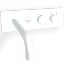 Μπαταρία νιπτήρος εντοιχιζόμενη - εξωτερικό μέρος αναμεικτική με βαλβίδα push-open  με πλακέτα, χρώμα: Λευκό από ορείχαλκο με ρουξούνι 20,7cm  αριστερά, on/off push button White Matt επιφάνεια: Ματ Εντοιχιζόμενες εξωτερικό μέρος