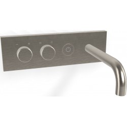 Μπαταρία νιπτήρος εντοιχιζόμενη - εξωτερικό μέρος αναμεικτική με βαλβίδα push-open  με πλακέτα, χρώμα: Χρωμέ από ορείχαλκο με ρουξούνι 15,7cm δεξιά on/off push button, Brushed Nickel επιφάνεια: Βουρτσισμένη Εντοιχιζόμενες εξωτερικό μέρος