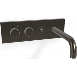 Μπαταρία νιπτήρος εντοιχιζόμενη - εξωτερικό μέρος αναμεικτική με βαλβίδα push-open  με πλακέτα, χρώμα: Μαύρο από ορείχαλκο με ρουξούνι 15,7cm δεξιά, on/off push button, Brushed Black Chrome επιφάνεια: Βουρτσισμένη Εντοιχιζόμενες εξωτερικό μέρος