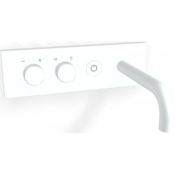 Μπαταρία νιπτήρος εντοιχιζόμενη - εξωτερικό μέρος αναμεικτική με βαλβίδα push-open  με πλακέτα, χρώμα: Λευκό από ορείχαλκο με ρουξούνι 15,7cm δεξιά, on/off push button White Matt επιφάνεια: Ματ Εντοιχιζόμενες εξωτερικό μέρος