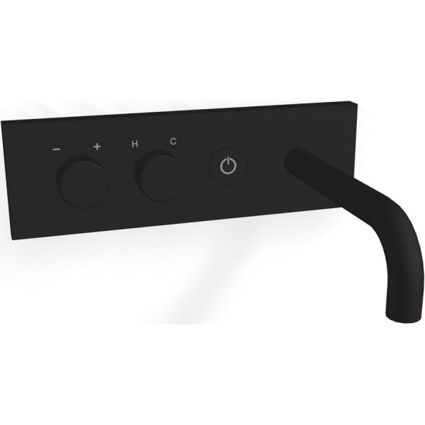 Wash basin tap Wall-mounted - external part 2 holes / With plate mixer With push-open waste set, color: Black Black Matt on/off push button material: Brass surface: Matt Wall-mounted - external part